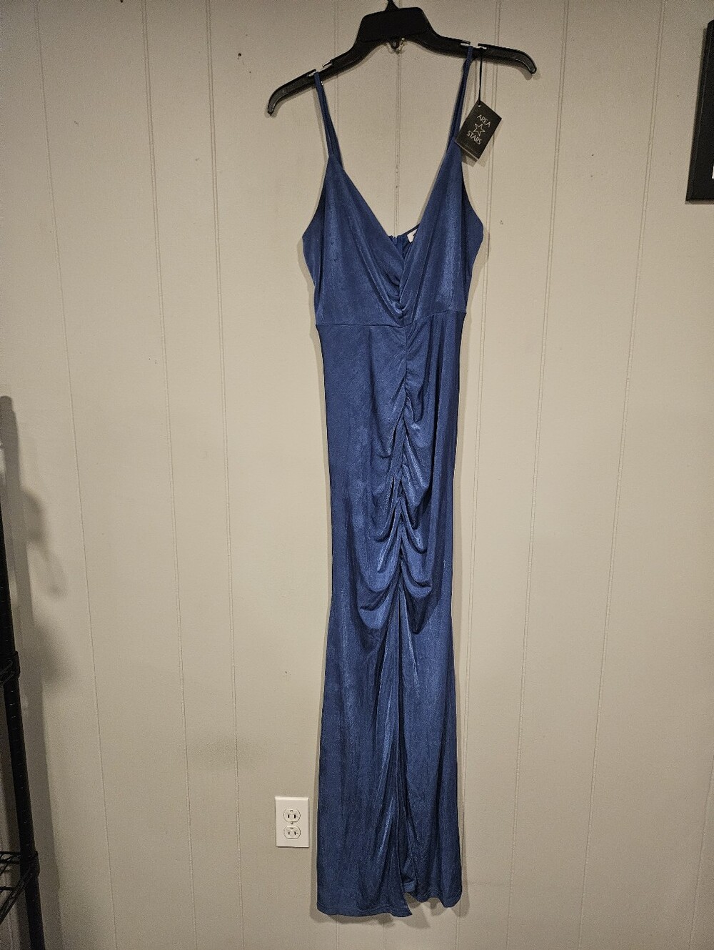 Area Star Women’s Medium Blue Center Ruched BodyCon Dress Adjustable Straps NWT